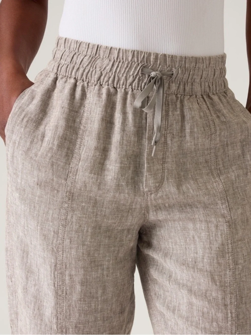 Athleta 100% Linen Retreat High Rise Ankle Pants Small Brown Beach Coastal Boho